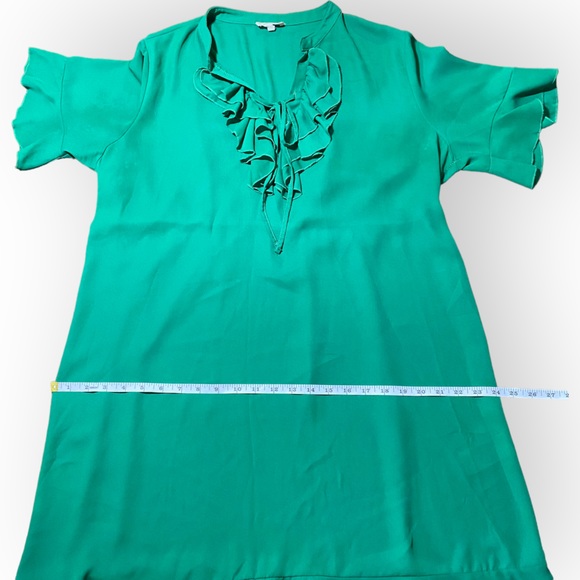 Phase 8 Emerald Green Sheer Short Sleeved Shift Dress w Ruffles Size UK18 US14 - Picture 7 of 9